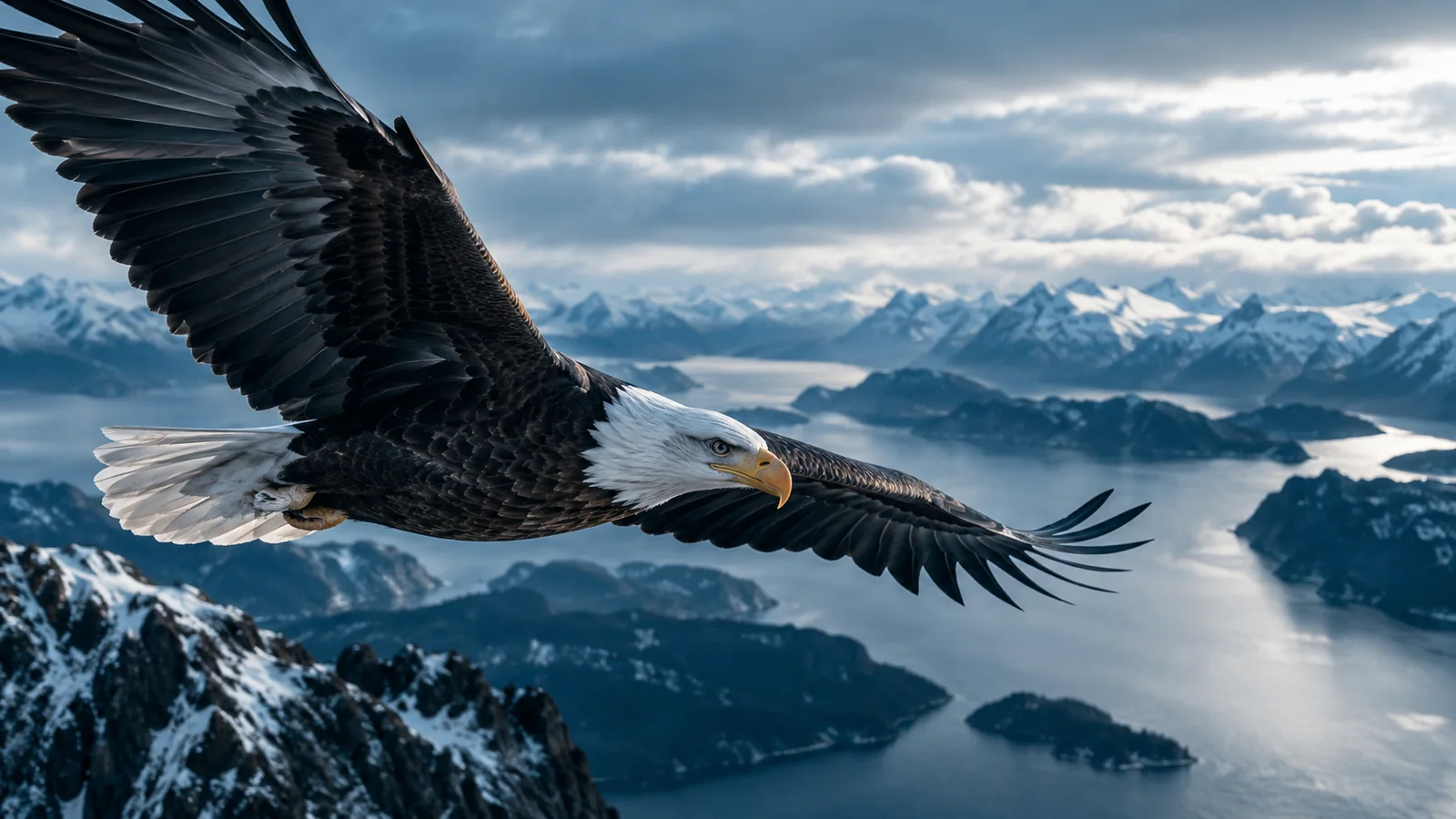 Eagle in flight against an open sky