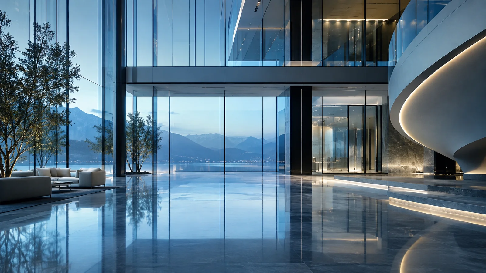 Modern glass atrium representing clear structure and presentation