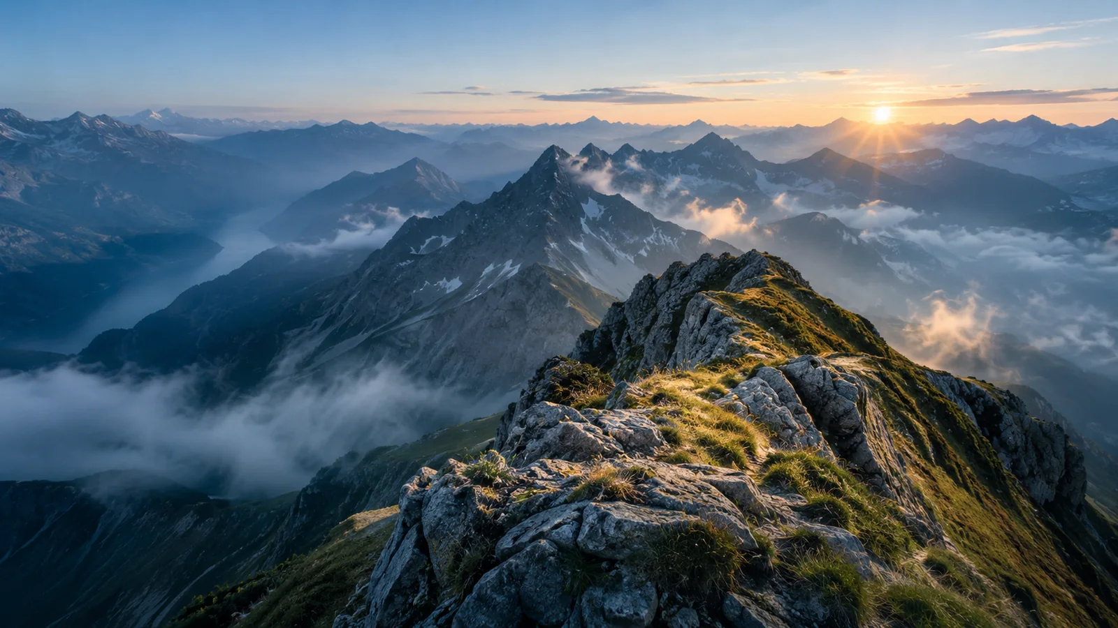 Mountain sunrise representing perspective and long-term progress