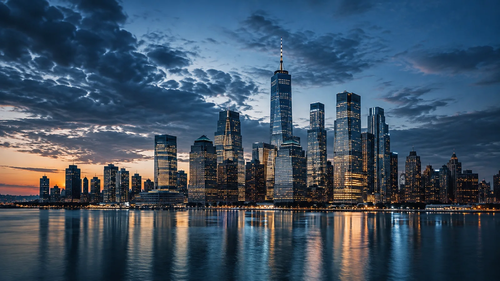 Twilight skyline over water